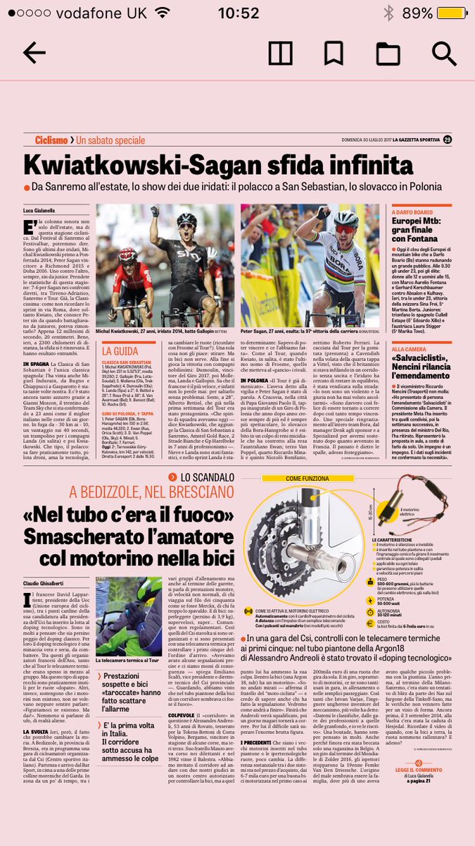 manuelquinziato's tweet photo. Grazie a @Gazzetta_it che dedica a Kwiato e Sagan lo stesso spazio che dedica a un 53enne con la bici truccata! Senza parole! https://t.co/1RbmMEBskm