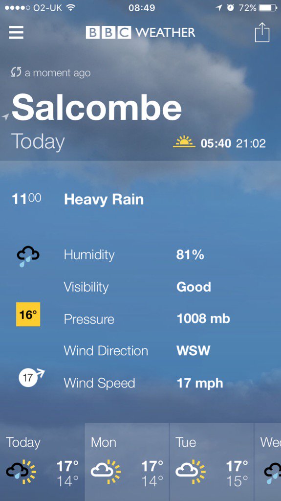 Blue skies, blue sea and sunshine here. Another TOTALLY INCORRECT "forecast" from <a href="/bbcweather/">BBC Weather</a>! <a href="/liamdutton/">Liam Dutton</a>