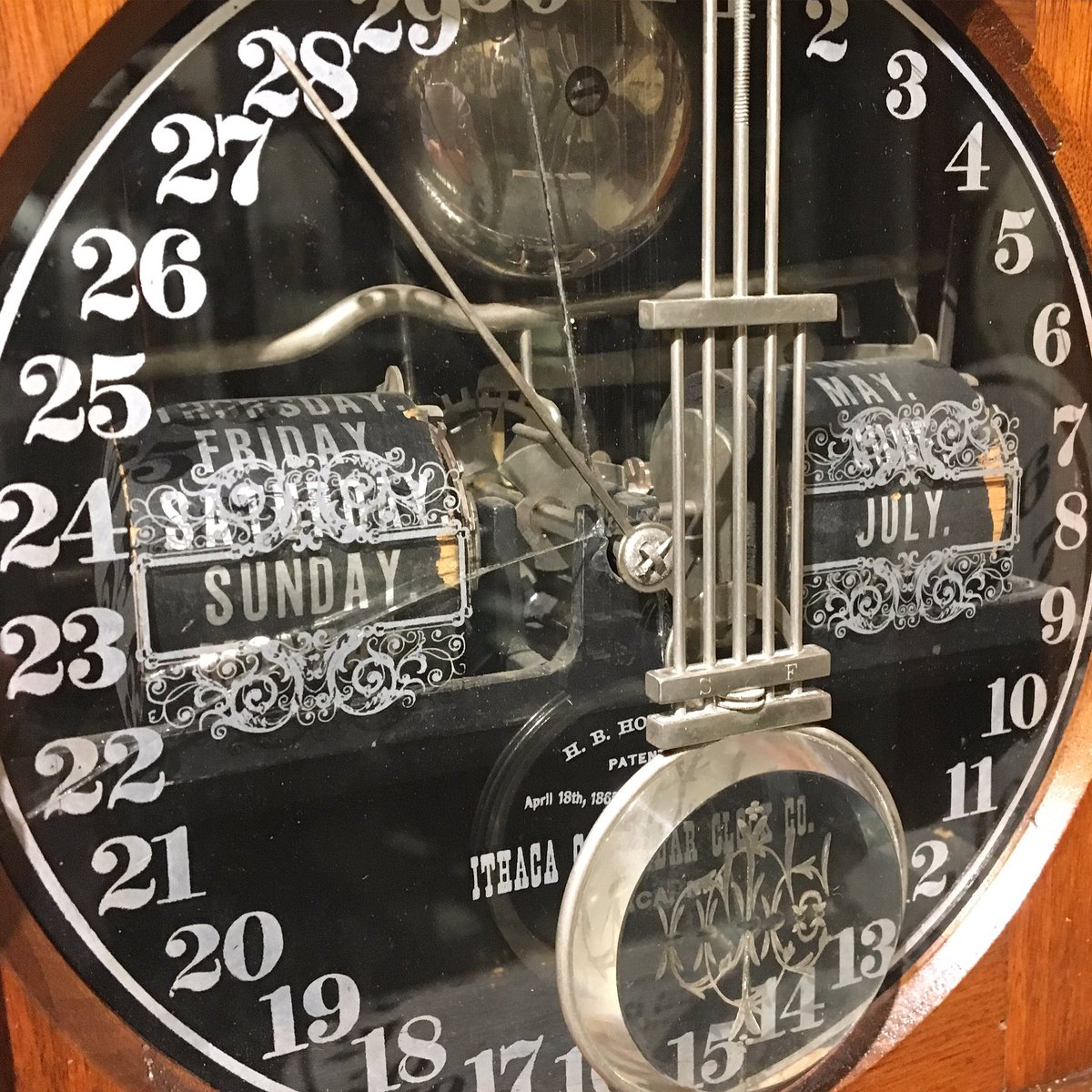 nawccmuseum's tweet photo. The #Calendar feature on an #IthacaClock "Parlor" model #clock. #clockmaker #clockmaking #horology #timepiece https://t.co/zCfDUyBdWP