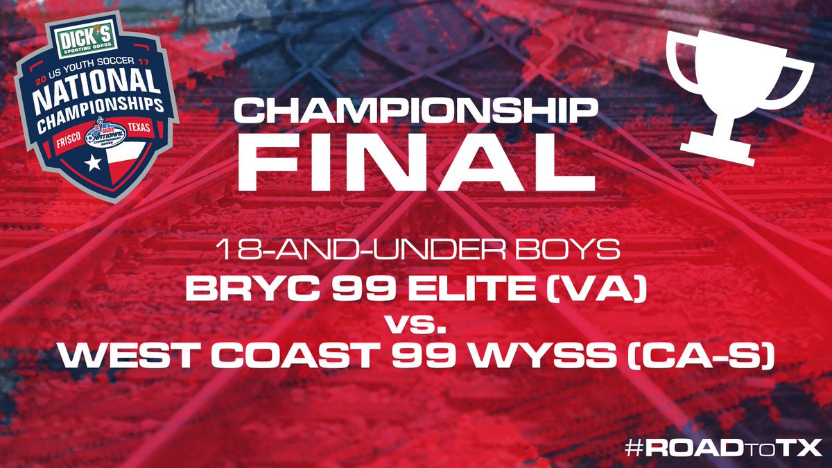 usyscups's tweet photo. 18U Boys Final: @BRYCElite vs. @WCfutbolClub.

Kickoff at 8 AM CT... watch live: https://t.co/ci2lWyIMq6 | #ROADtoTX https://t.co/1o7Bn9u5tD