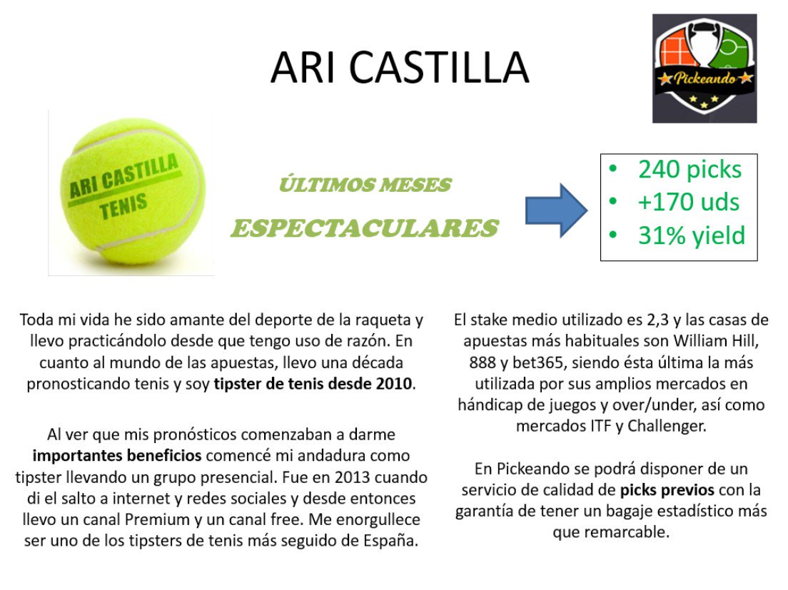 exPickeando_web's tweet photo. Hoy tenemos el placer de presentaros a un #tipster referente en su sector: el #tenis 🎾

👉 Dilatada EXPERIENCIA Y RESULTADOS espectaculares 👈 https://t.co/WAqR7HIlxx