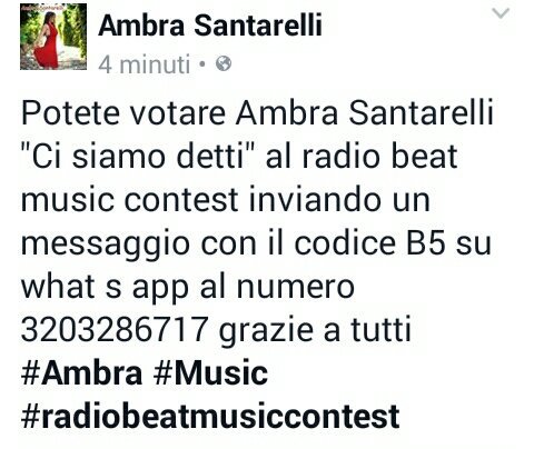 ambersantarelli's tweet photo. Come votare #Ambra #Music #Contest #Radiobeatmusiccontest #webradio #singer #songwriter #songwriting#musiccontest #webcontest https://t.co/WicggPUx5f