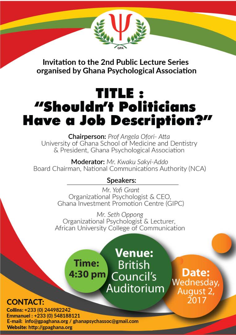 Ghana Psych Asso GPA (@gpa_offical) on Twitter photo Ghana Psychological Association 2nd public lecture comes off this Wednesday 2nd August 2017 @ British Council. <a href="/NAkufoAddo/">Nana Akufo-Addo</a> <a href="/JDMahama/">John Dramani Mahama</a> <a href="/UN/">United Nations</a> Ghana Psychological Association 2nd public lecture comes off this Wednesday 2nd August 2017 @ British Council. <a href="/NAkufoAddo/">Nana Akufo-Addo</a> <a href="/JDMahama/">John Dramani Mahama</a> <a href="/UN/">United Nations</a>
