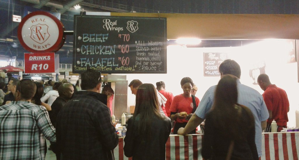 Yummy yummy! Try a falafel wrap from <a href="/RealWraps/">Real Wraps</a> it is just the bomb and fills the spot perfectly 👌👌 <a href="/goodfoodSA/">Good Food&Wine Show</a> <a href="/Ticketprodome/">Ticketpro Dome</a>