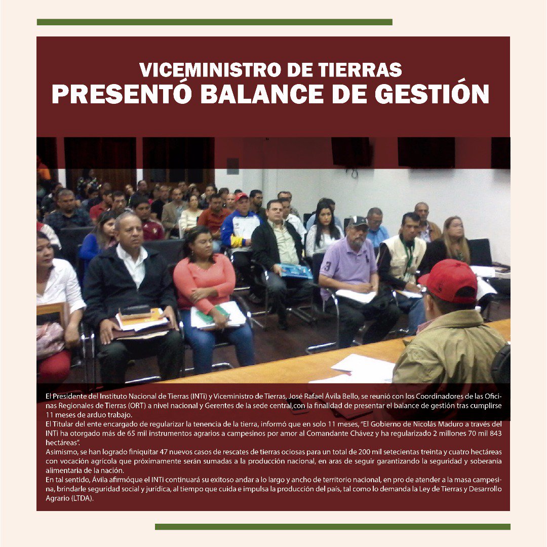 INTi_Venezuela's tweet photo. #SembrandoNoticias Viceministro de tierras presentó balance de gestión #Edicion11 https://t.co/ndjYgCE2a6 II #28Jul @Jesusantanderl https://t.co/ZV0EiT3cV7