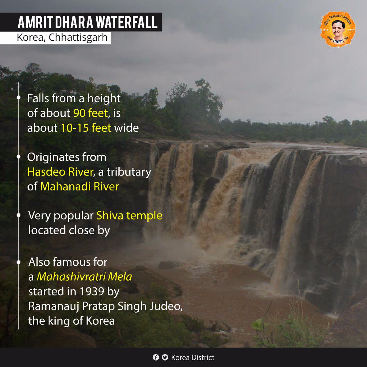 KoreaDist's tweet photo. Amritdhara Waterfall is a treat to one's eyes during the monsoons. It's greenery &amp; magnificence will surely steal your heart! #WowCG https://t.co/Hd7vftOzql