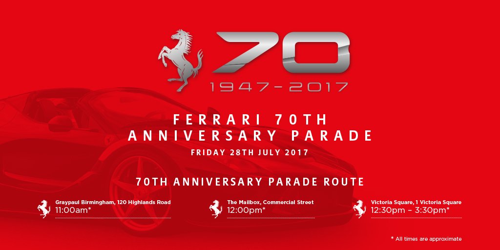 MPT_Enzo's tweet photo. Was absolutely amazing to see &amp; hear Ferraris in #Birmingham #VictoriaSquare #ferrari70 #FerrariFriday #Ferrari https://t.co/A5zcEedEkX