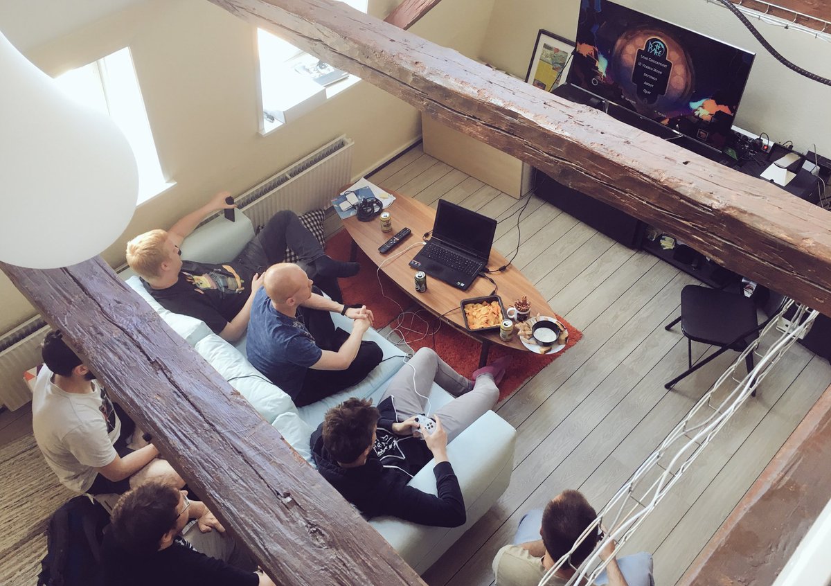 BedtimeDG's tweet photo. We are playing @SupergiantGames new game #pyre this Friday's company game session. First reaction: "OMG the fire pit looks good!" #gamedev https://t.co/jql1fCPEAh