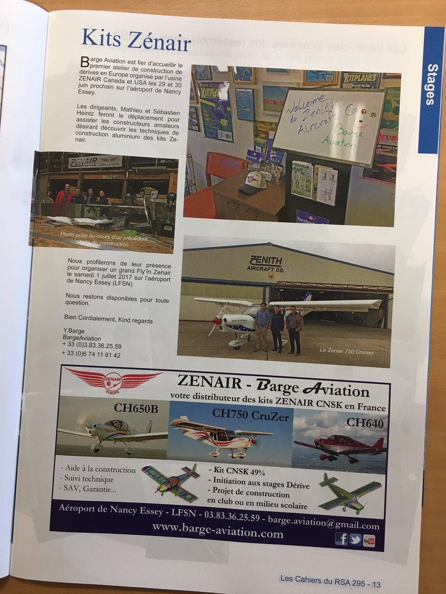 nanothepilot's tweet photo. Zenair-Barge Aviation et ses ateliers "Rudder Workshop" ainsi que de la construction de CH650B en milieu scolaire dans le cahier du RSA. https://t.co/TnwJzYy6vq