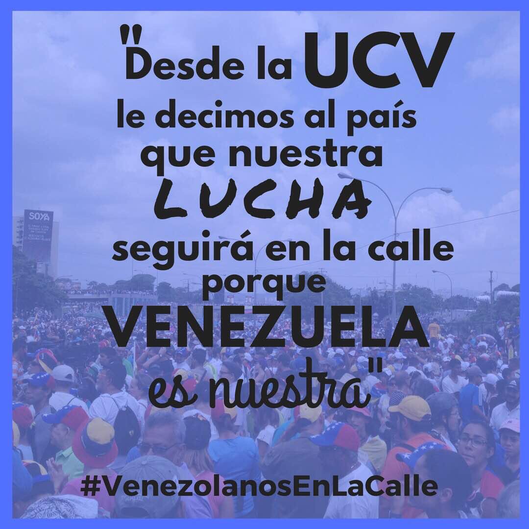 bioanalisisucv's tweet photo. Así que desde la UCV le decimos al país que nuestra lucha seguirá en la calle, VENEZUELA es nuestra #VenezolanosEnLaCalle https://t.co/8I17CL57Cz