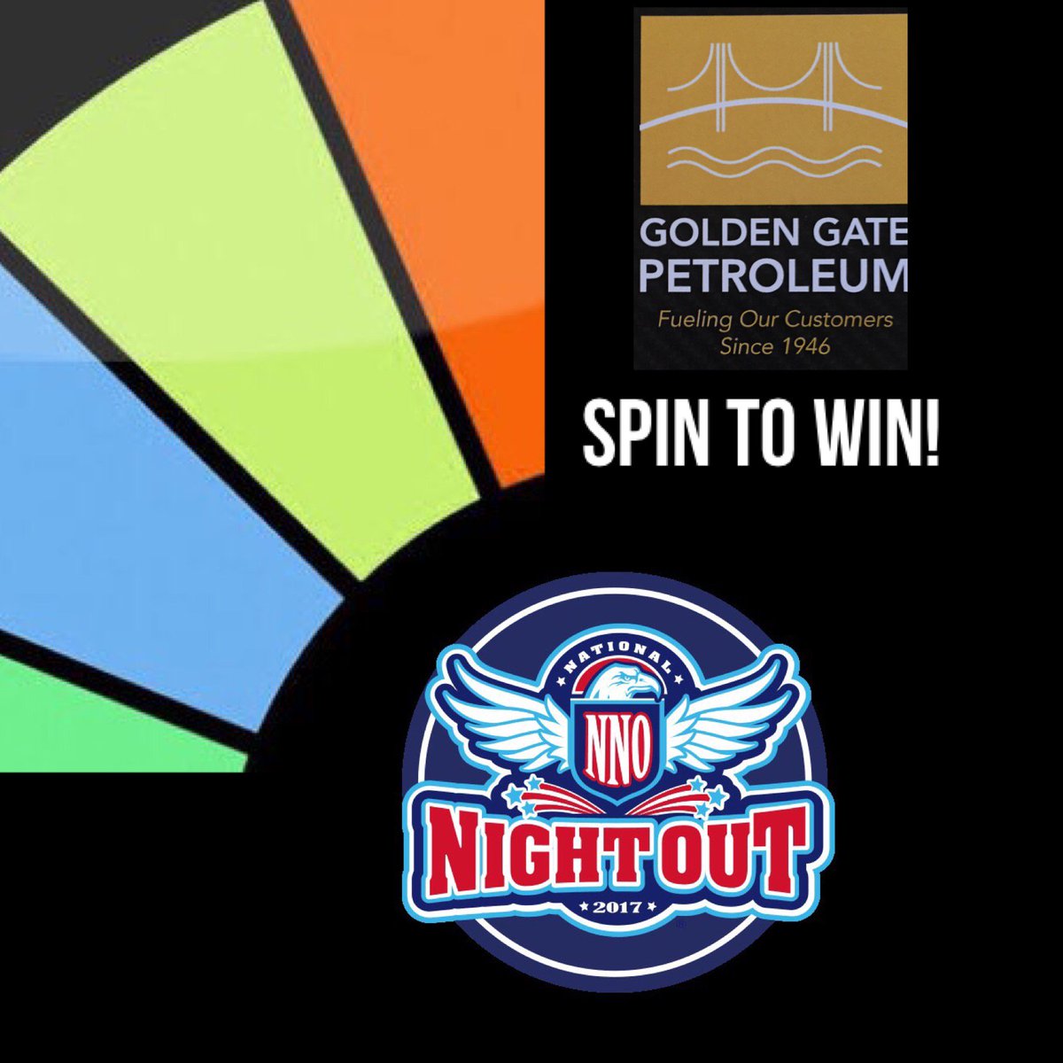 GGPetroleum's tweet photo. Spin to Win at the #GGP prize booth!  National Night Out for community safety &amp;family fun! Aug. 1, 6-9p Alhambra Xmas Tree Farm, Martinez CA https://t.co/cpcQuIWIWV
