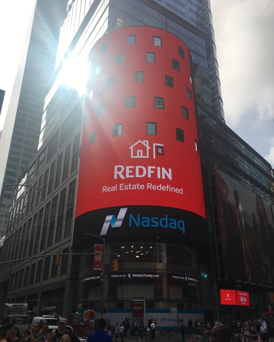 Redfin's tweet photo. We owe a huge THANK YOU to every one of our employees and customers. We would not be celebrating this momentous day without you! #OneRedfin https://t.co/SOuwTFR0ws