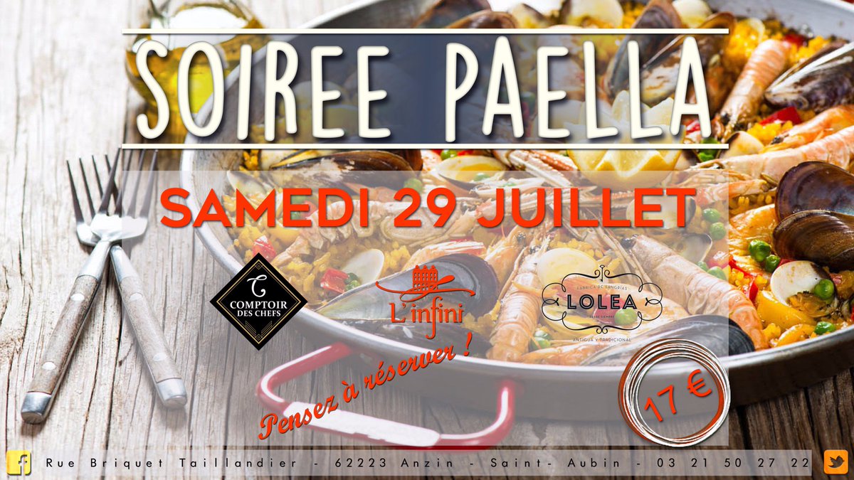 Soirée Paella ce samedi 29 Juillet ! Olé 🥘💃! Réservations au 03 21 50 27 22