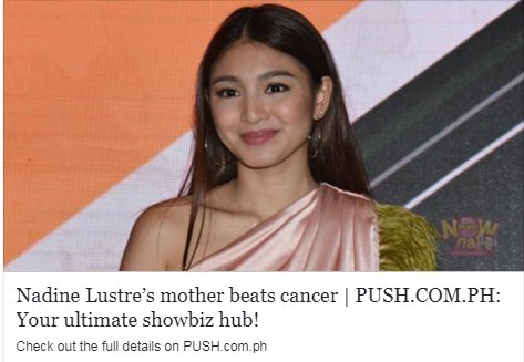 ABSCBN's tweet photo. Finally, after 2 years, Nadine's mom Myraquel finally beat cancer! See full story HERE:https://t.co/pTHgSeaFld https://t.co/OYNx07LNXH