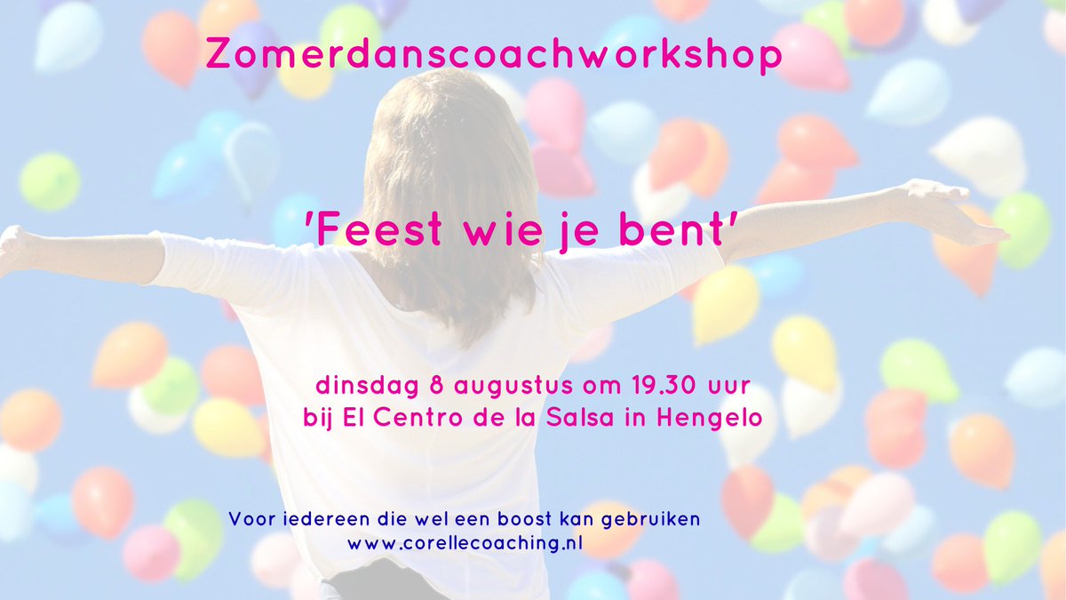 CorelleStrikker's tweet photo. Voor iedereen die wel een boost kan gebruiken:
workshop Danscoaching 'Feest wie je bent'
08-08-2017 in Hengelo
https://t.co/8wzmkOzf1N https://t.co/hfmMUZ9Dmp