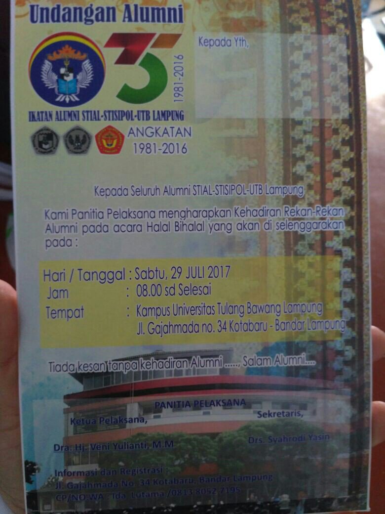 UNDANGAN ALUMNI STIAL-STISIPOL-UTB LAMPUNG ANGKATAN 1981-2016