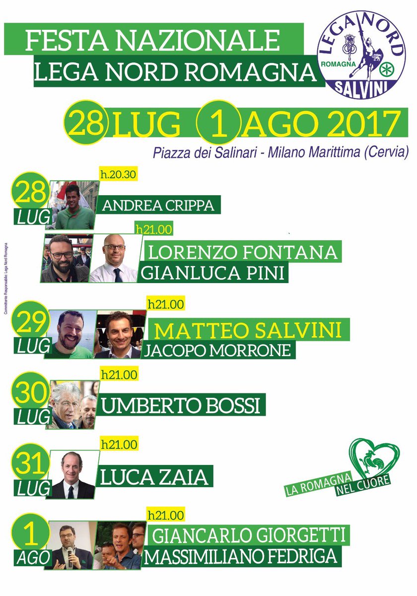 LuuBaccarini's tweet photo. Festa Nazionale #LegaNordRomagna 28/07-01/08 p.zza Salinari (Cervia) #viaspettiamo https://t.co/jkWdFiFH5e