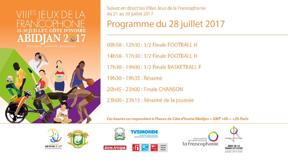 Le programme détaillé des épreuves des jeux de la francophonie de ce 28 Juillet #jeuxabidjan2017 #Akody