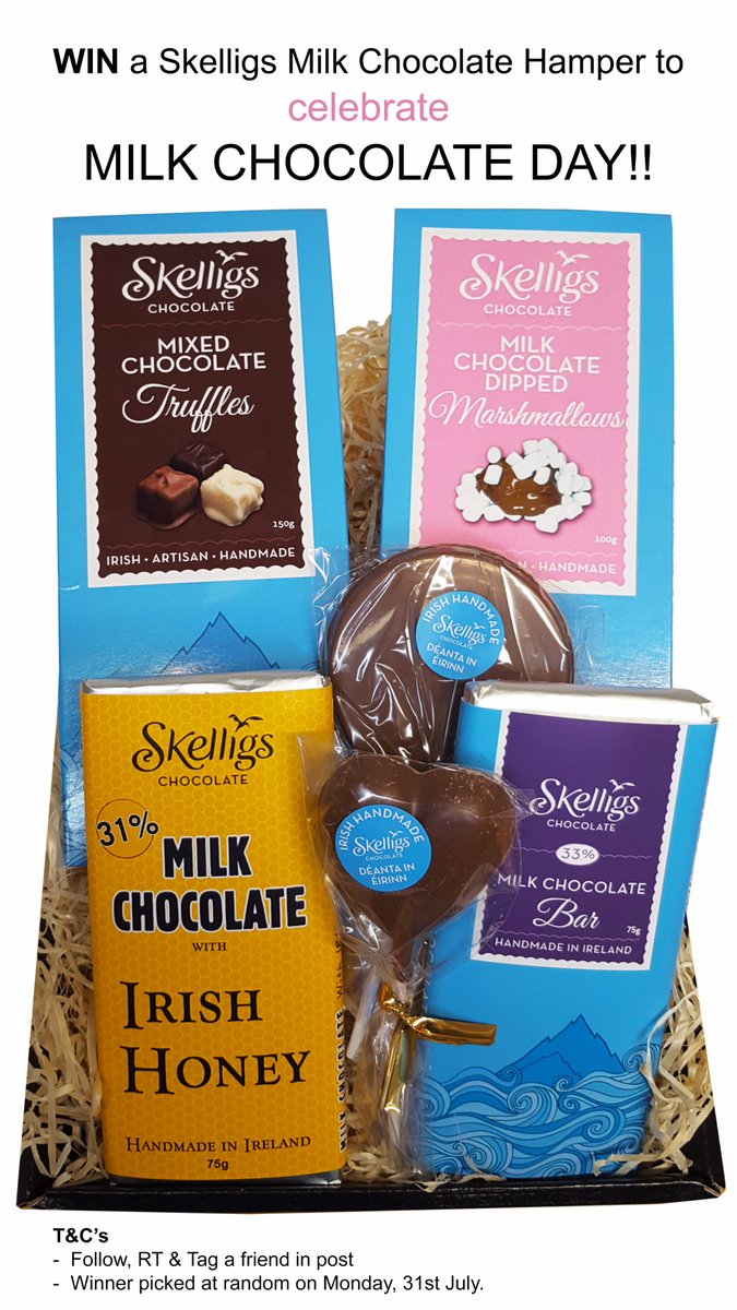 skelligschoc's tweet photo. To celebrate #MilkChocolateDay we are giving away this #SkelligsMilkChocolate Hamper👇Follow,RT &amp;Tag someone you would share with to WIN! 😍 https://t.co/HPRQNQHXV8