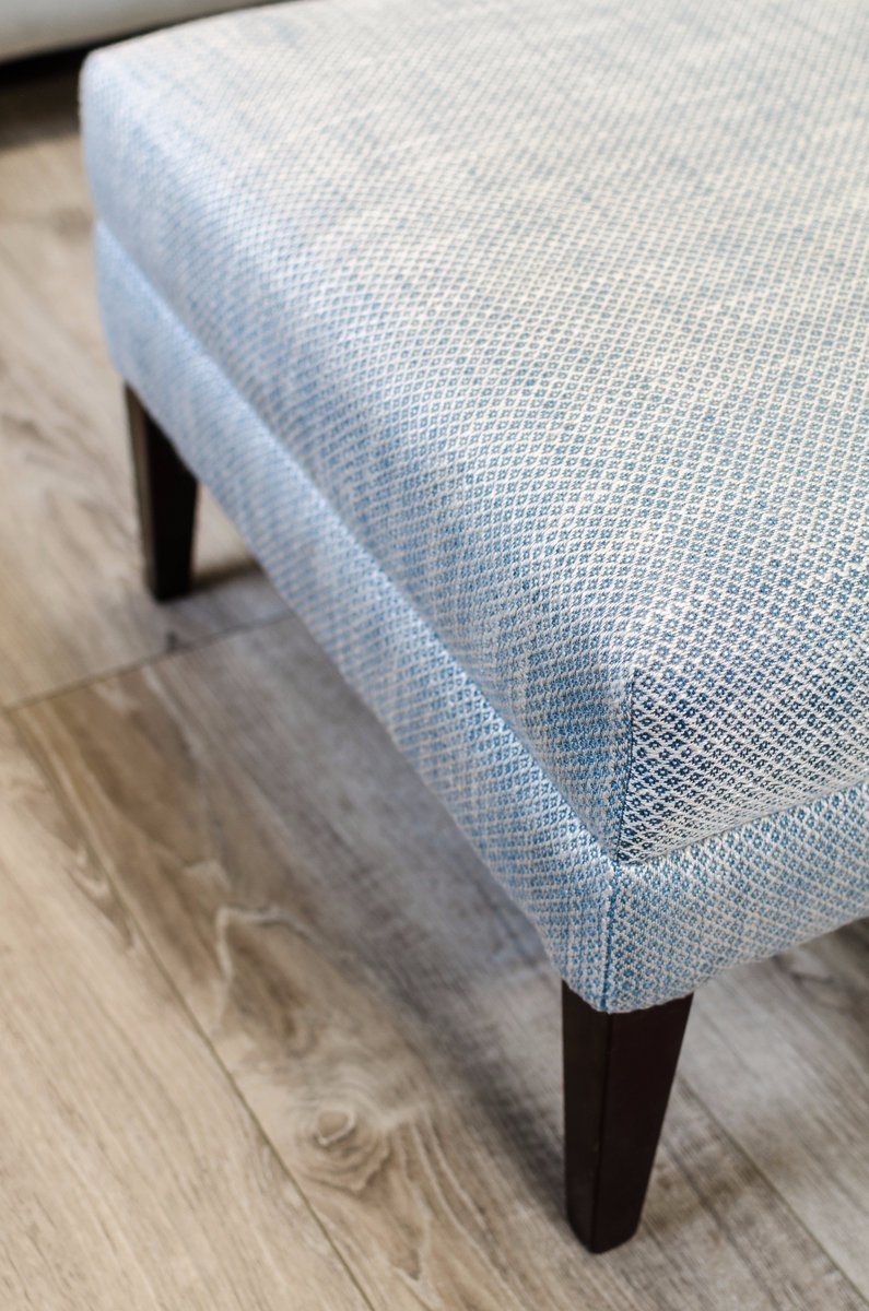 New to Lucan Fabrics - The Chateau Range -  Chateau semi-plain Blue pictured #upholstery #luxuryfabric #ottoman