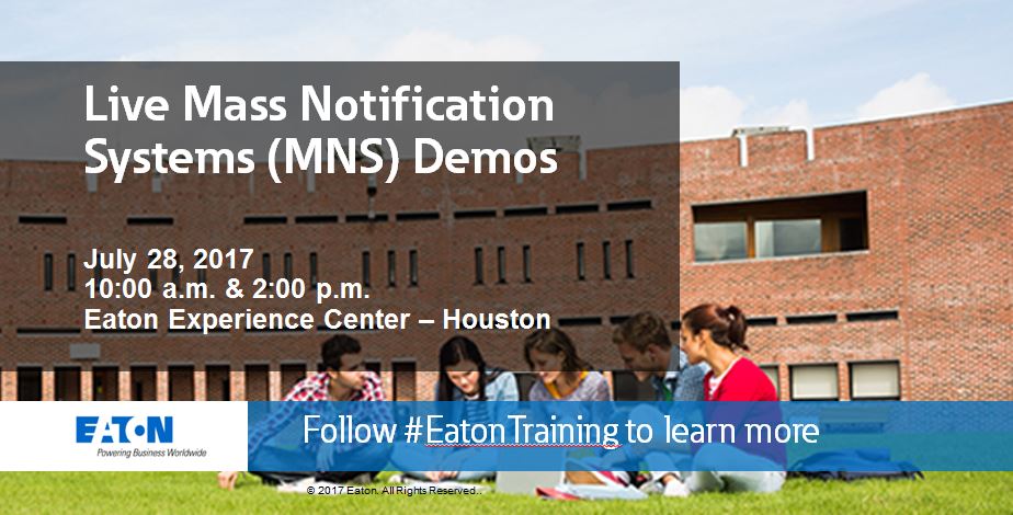 ETN_Electrical's tweet photo. Stop by the Houston Experience Center today to see mass notification systems live https://t.co/ZQLJqBVfol #HoustonEC #EatonTraining https://t.co/zI1ZguOfKP