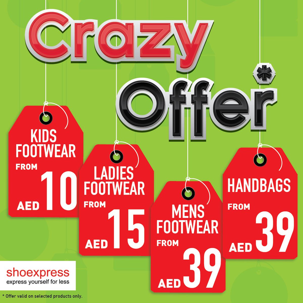 shoexpress_mena's tweet photo. Crazy offer is back! Get footwear and accessories in a more amazing value starting from AED10!#sharjah
#CrazyOffer #Deals #Offers #Discounts https://t.co/8MZvWAzYJY