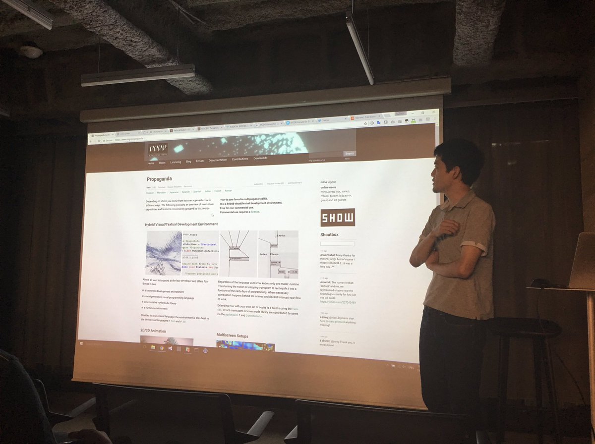 Junky_Inc's tweet image. NODE17報告会はじまったー！
みのさん！ ( @vvvv_jp )
#NODE17 #vvvv_jp #vvvv