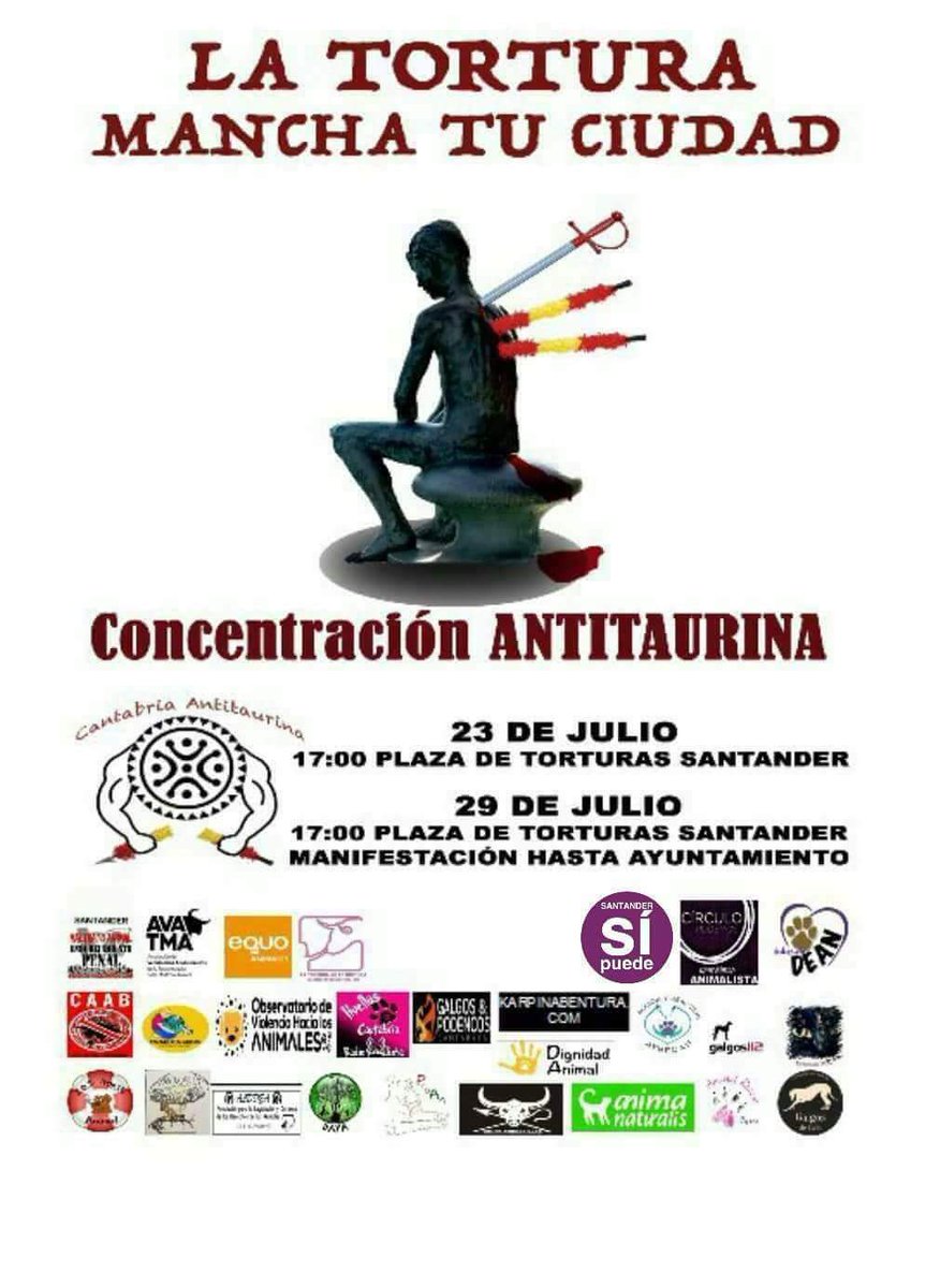 SDRSinSangre's tweet photo. Mañana día 29 de julio a partir de las 17:00h Manifestación Antitaurina desde la plaza de Toros hasta el Ayuntamiento #SantanderSinToros https://t.co/ua3MkkjlBW