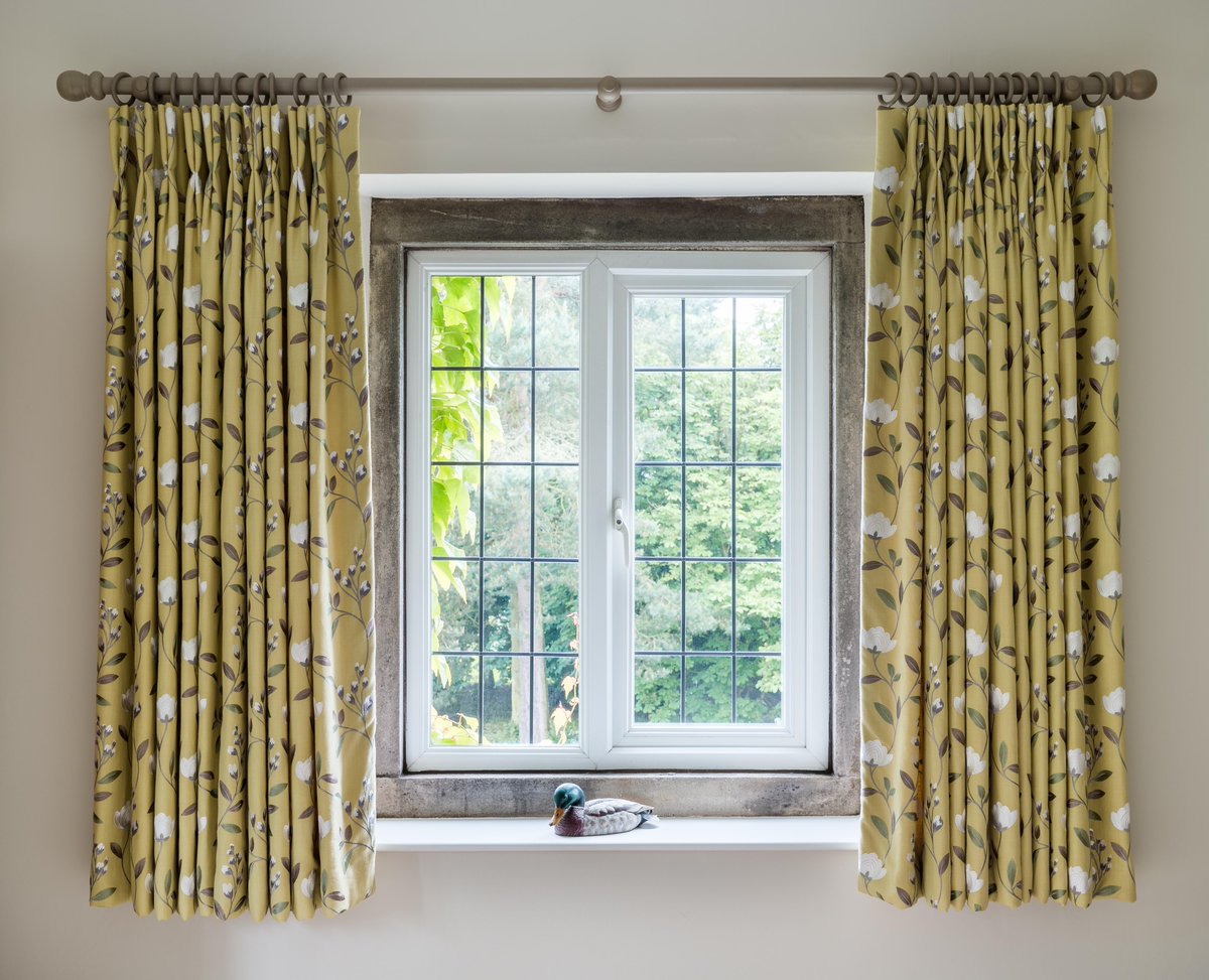 Curtains in a beautifully soft linen with a fresh floral print &amp; twin pleat heading was the perfect way to frame this cottage window....