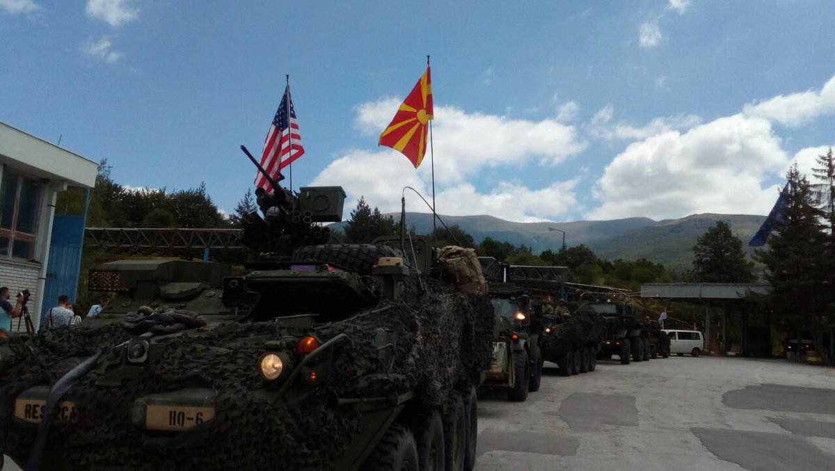 Defence_MKD's tweet photo. First @USArmyEurope vehicles as part of the joined exercise with #Macedonia #Army entered #MKD at Deve Bair border crossing #DragoonGuardian https://t.co/60EDGTHmbY
