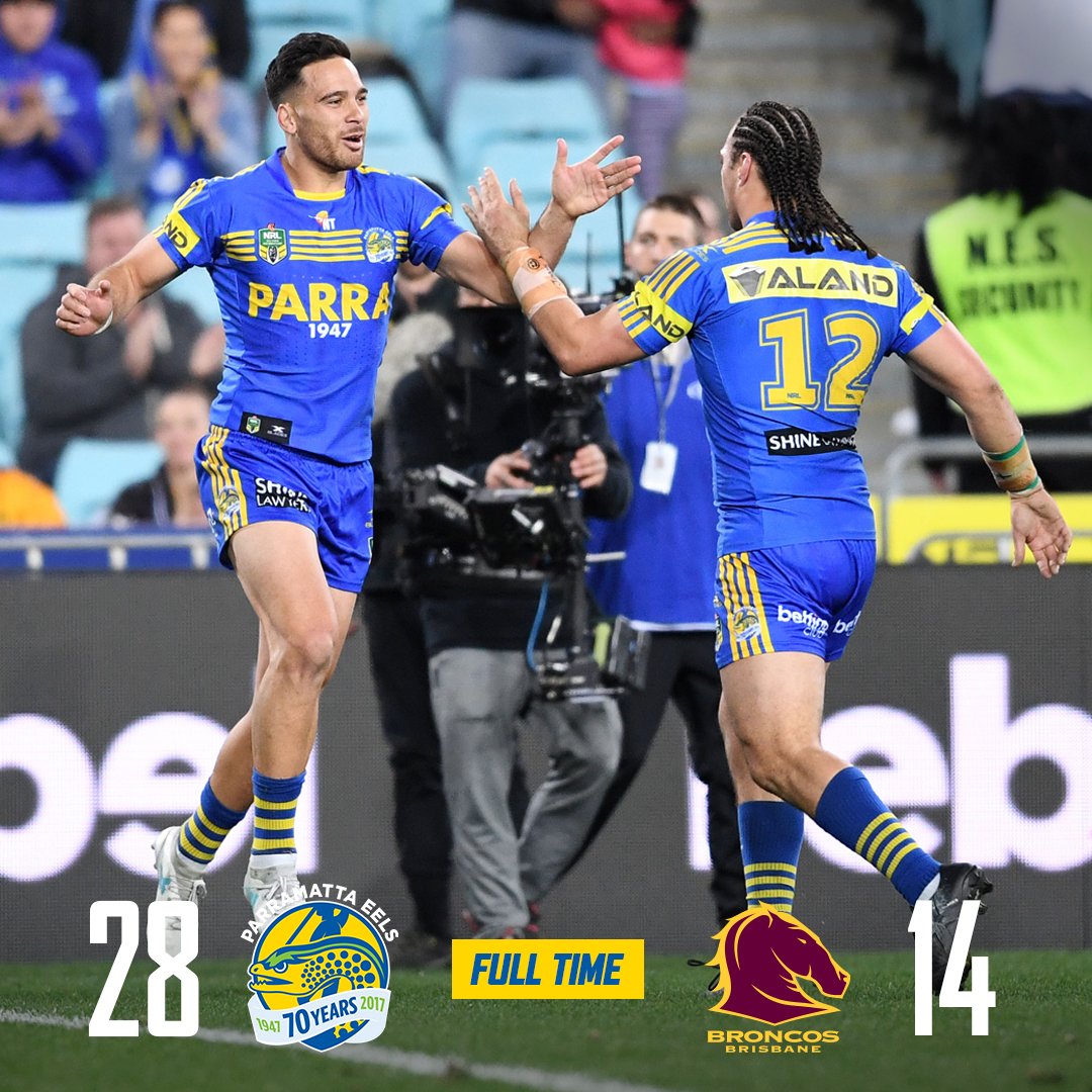 TheParraEels's tweet photo. Moses slots it. Eels 28-14. That’s five in a row! #blueandgold https://t.co/pURKx3n33d