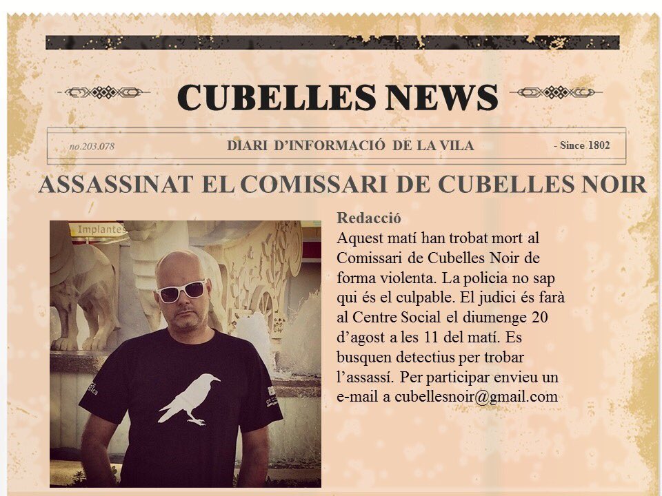 Si voleu saber qui ha sigut el 20 d'agist a les 11h al centre social de Cubelles <a href="/cubellesnoir/">Cubelles Noir</a> inscripcions cubellesnoir@gmail.com