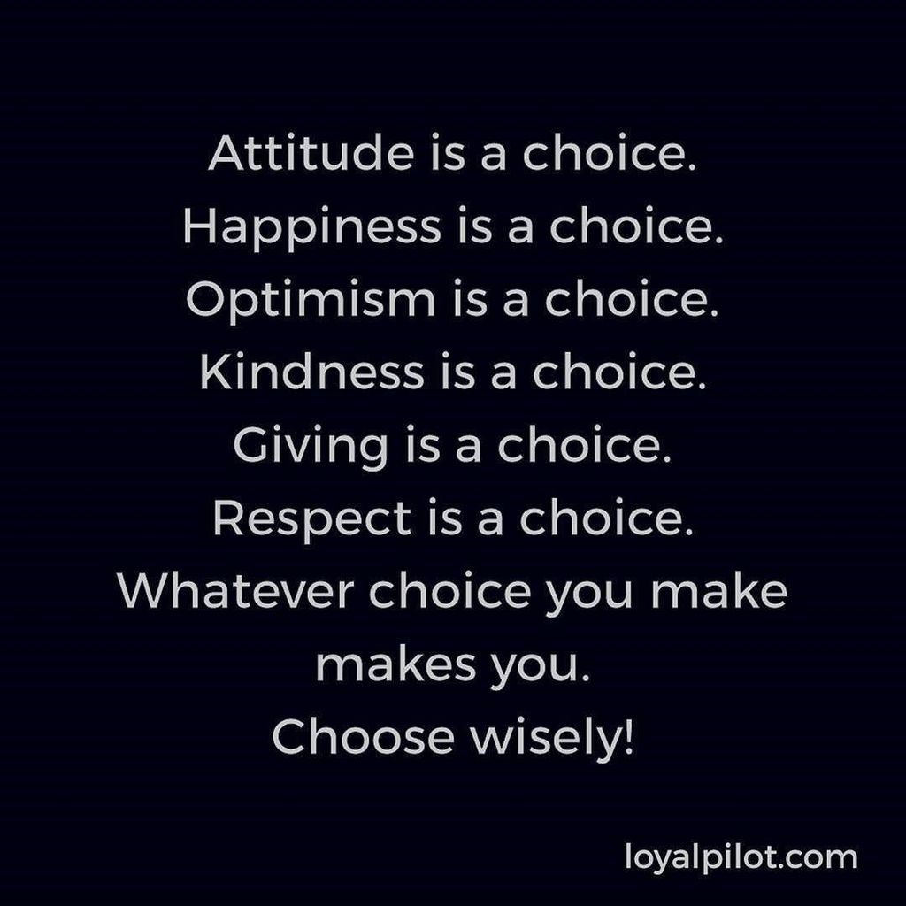 loyalpilots's tweet photo. Attitude is a choice. Happiness is a choice. Optimism is a choice. Kindness is a choice. Giving is a choice. Respe… https://t.co/1GZCvKR9Rt https://t.co/s8Oczq4r3y