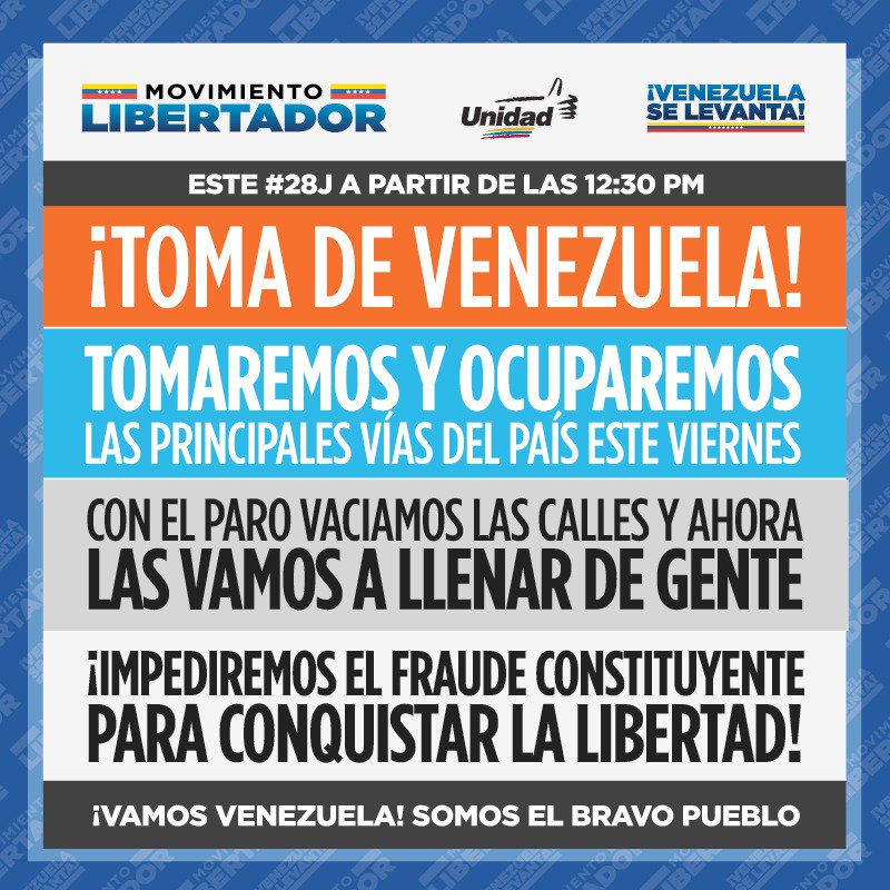 adrianadelia's tweet photo. ¡Hoy vamos a tomar Venezuela! A parir de las 12:30 tranquemos calles, avenidas y autopistas contra el fraude constituyente. https://t.co/yOH73qVTK0