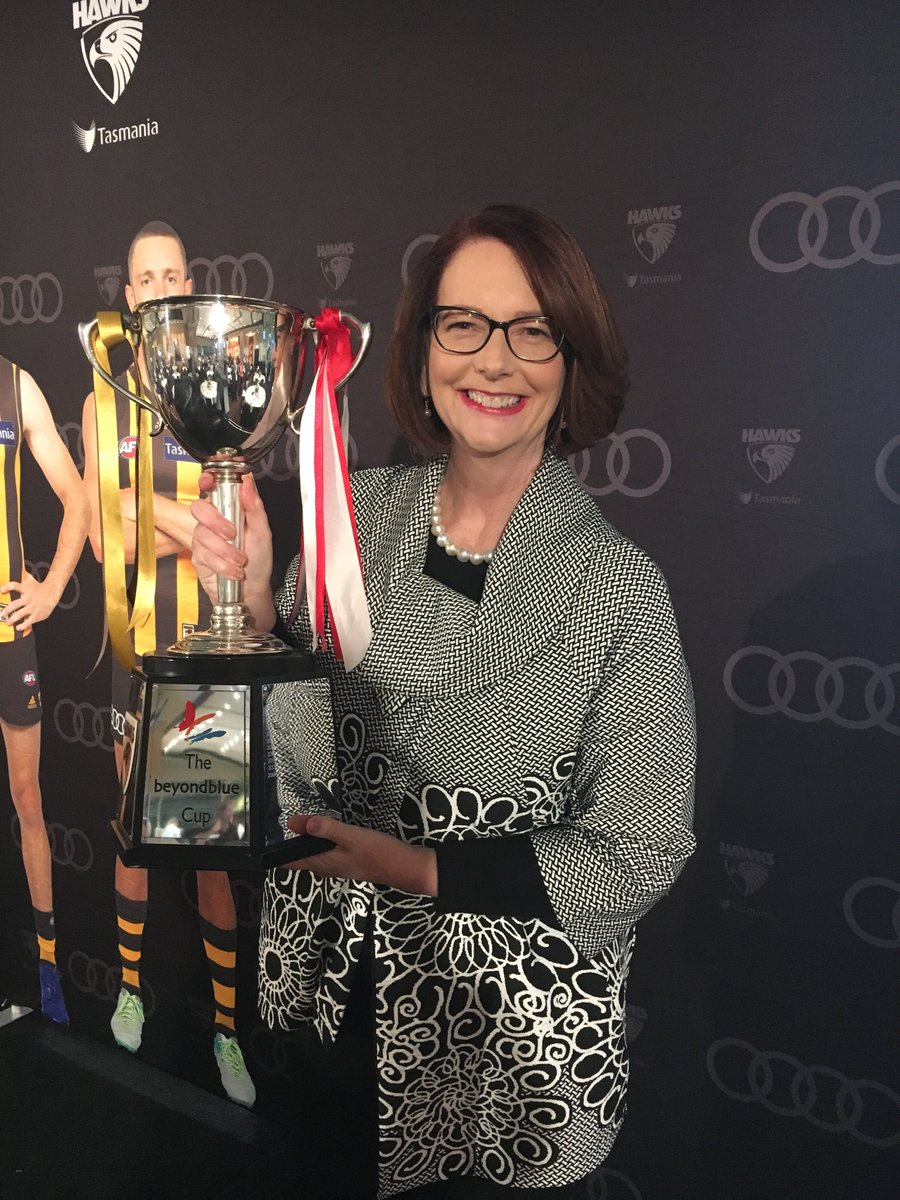 JuliaGillard's tweet photo. Enjoying the @beyondblue cup. Talking about mental health is the game changer. - JG https://t.co/6JV2kloYey