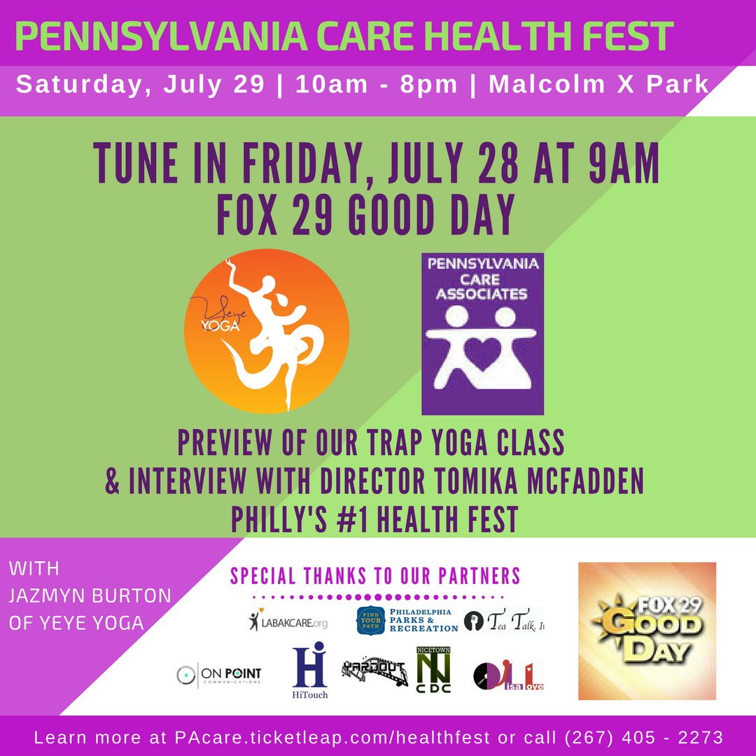 OnPoint24_7's tweet photo. TODAY! WATCH @fox29philly 9AM #gooddayphiladelphia for a sneak 👀 of @YeyeYogini #TrapYoga that will be ft. at #PAHealthFest https://t.co/Q4B1JeVcr3
