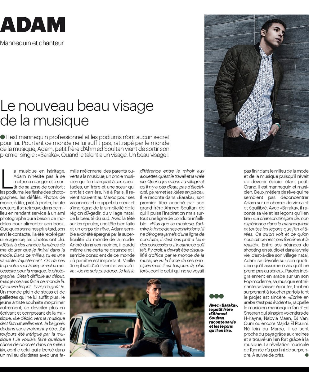 OfficielAdam's tweet photo. Publication presse le suplement eco☺ #lesuplementeco#model#baraka#ahmedsoultan#afrobian#teamsamira#morocco https://t.co/4YdJBKc3GZ