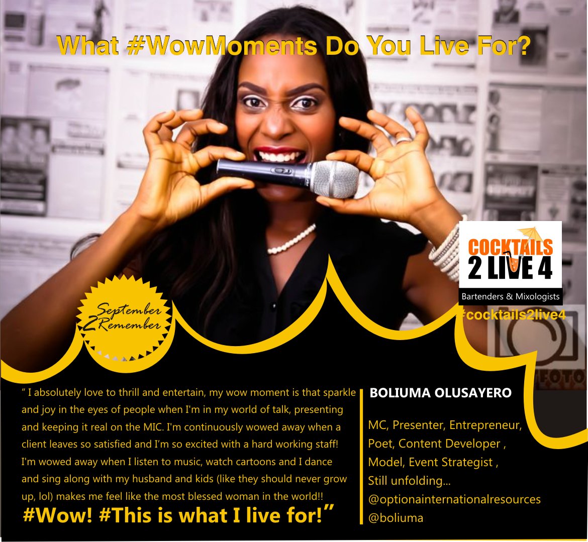Cocktails2Live4's tweet photo. Check out all BOLIUMA OLUSAYERO has to reveal! Go quick to our IG page @cocktails2live4 #WowMoments #thisIsWhatILive4 https://t.co/1EGZ4wJgoc