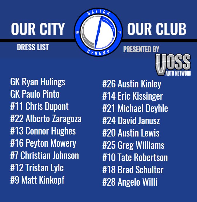 DaytonDynamo's tweet photo. Dress list for today's Regional Semi-final playoff match. Lets get it boys! #GoGoDynamo https://t.co/Ue96xVVj9H