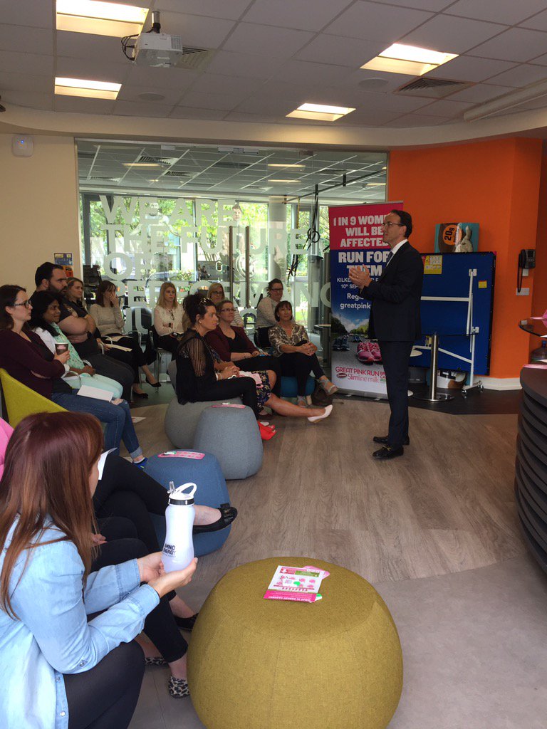 BreastCancerIre's tweet photo. Professor Hill presenting to @GlanbiaPlc staff on the advances being made in bc treatments. #runforthem #GPR17 https://t.co/G6r2K8Wi97