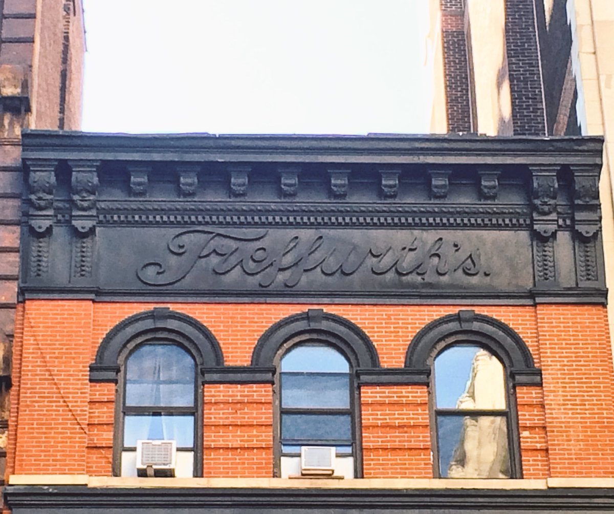 annotatedcity's tweet image. Treffurth&apos;s sign atop 732 Broadway, made in 1906 by architect C. F. Melville. 
More on its colorful history: daytoninmanhattan.blogspot.com/2015/03/treffu…
