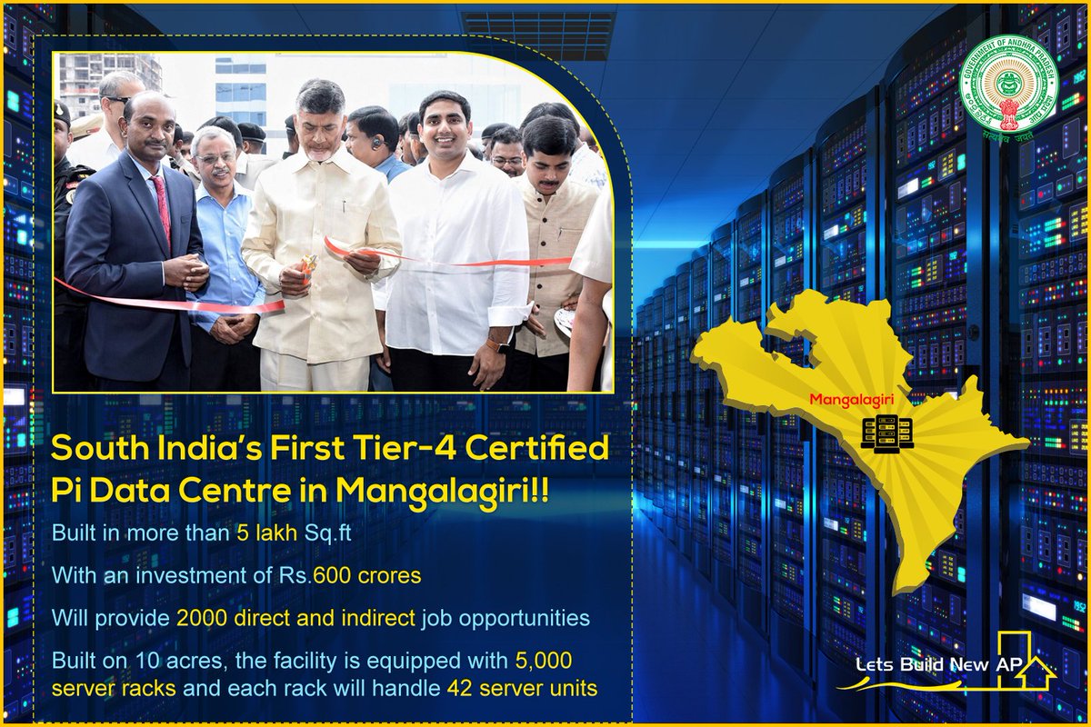 LetsBuildNewAP's tweet image. South India’s first tier-4 certified Pi Data Centre in Mangalagiri!!
#LetsBuildNewAP #Mangalagiri #PiDataCentre #jobs #ITjobs