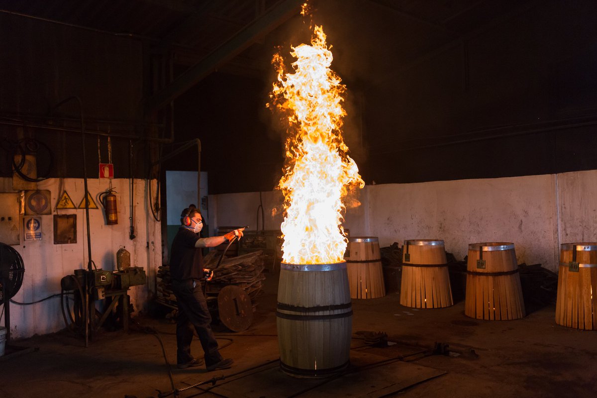The_Macallan's tweet photo. Brand ambassador @nriske shared this shot direct from Jerez. An oak cask is toasted before being seasoned with sherry https://t.co/0HEHHvX6H1