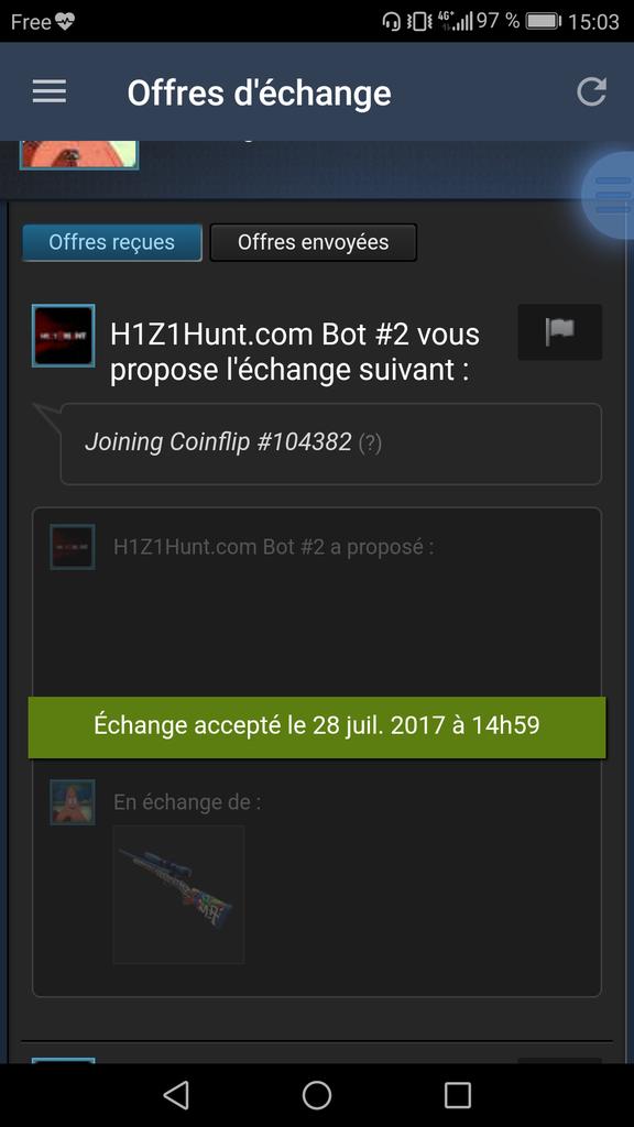 Prav_BST's tweet photo. @h1z1hunt I joined the coinflip with a skin I accepted the offer of exchange is this not me in the coinflip but çà took me my skin https://t.co/66Ezo6DbAP