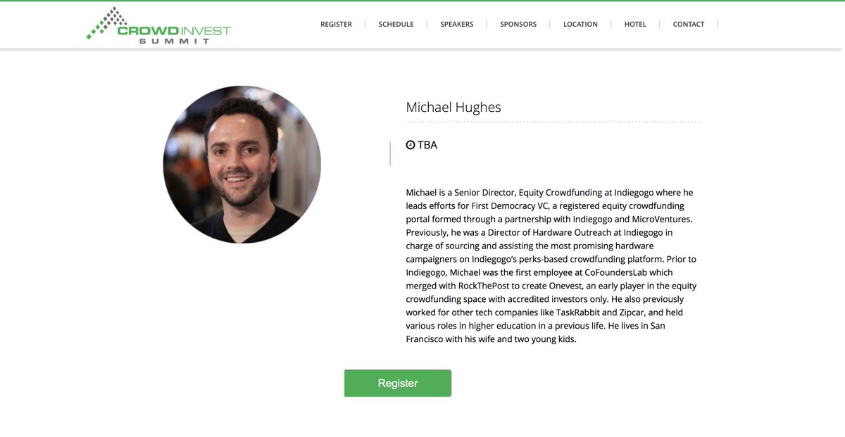 76Capital's tweet photo. Want to learn more about startup #investing and #crowdfunding? Don't miss @Indiegogo's @mhhughes8 at #CrowdSummit ๐ https://t.co/UrYX5ERUmB https://t.co/GdTuXoqmfI