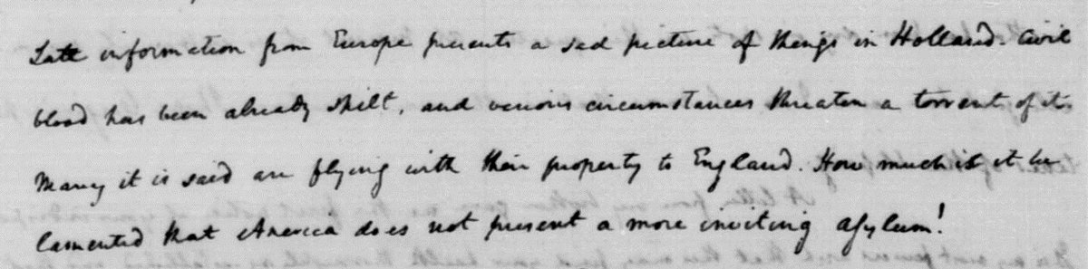 timmo's tweet image. #OTD 1787: James Madison writes to his father, lamenting the lack of American help for Dutch refugees. founders.archives.gov/documents/Madi…