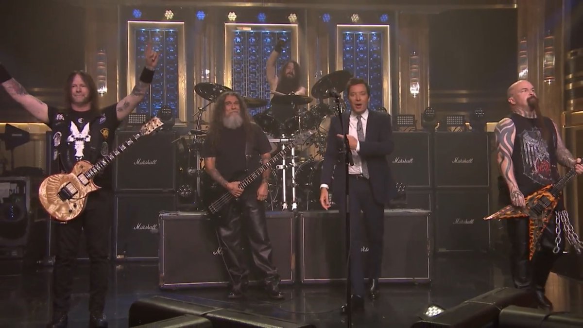 AdibHidayat's tweet photo. Tonight Show! @Slayer ⚡️@jimmyfallon. “Raining Blood” https://t.co/4M3NyhkXIw #SlayerOnFallon https://t.co/cDMPtfcbU0