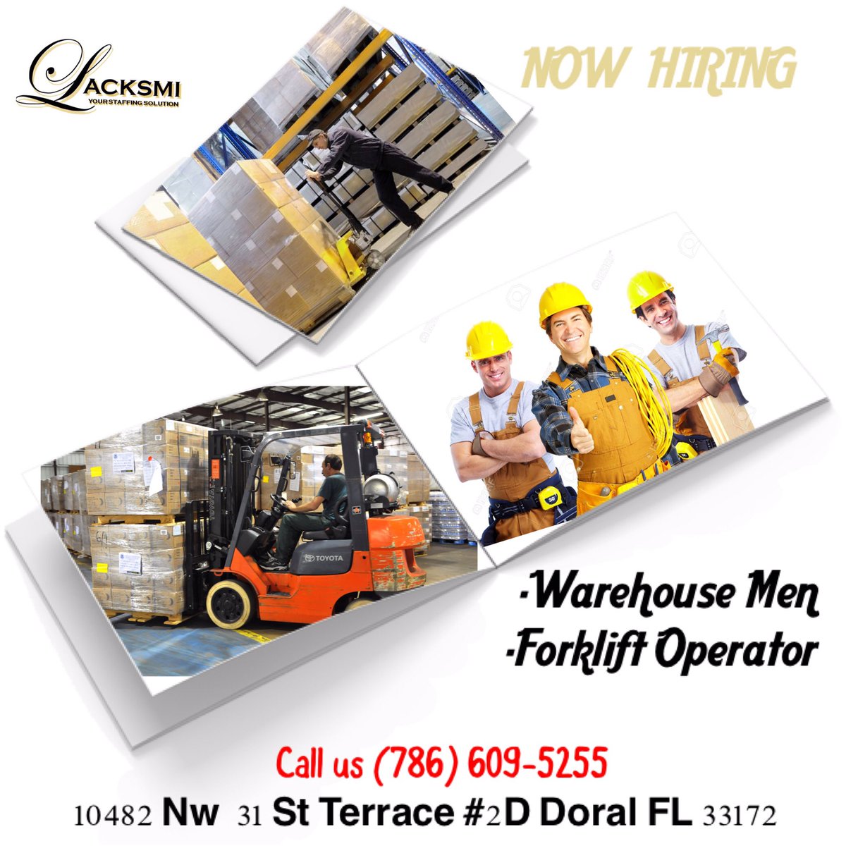 LacksmiStaff's tweet photo. Now HIRING warehouse MEN and forklift operator Call (786) 609-5255 #Work #working #LacksmiStaff #Employment https://t.co/xBt0uh47TD