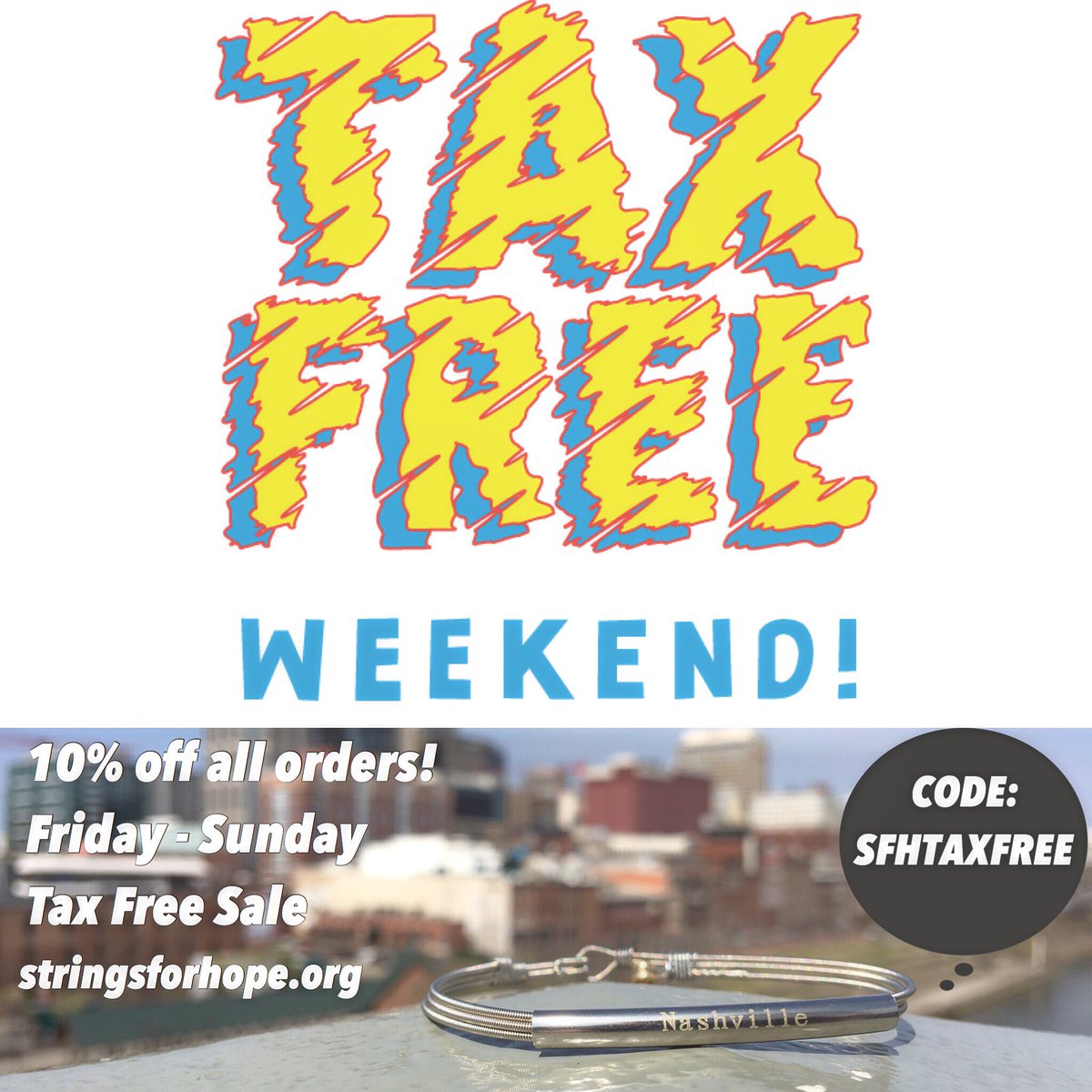 stringsforhope's tweet photo. TAX FREE WEEKEND STARTS NOW! Save 10% on your order online till Sunday! USE CODE: SFHTAXFREE #TaxFree  #StringsForHope #FollowTheStrings https://t.co/K4uZVpT2ji