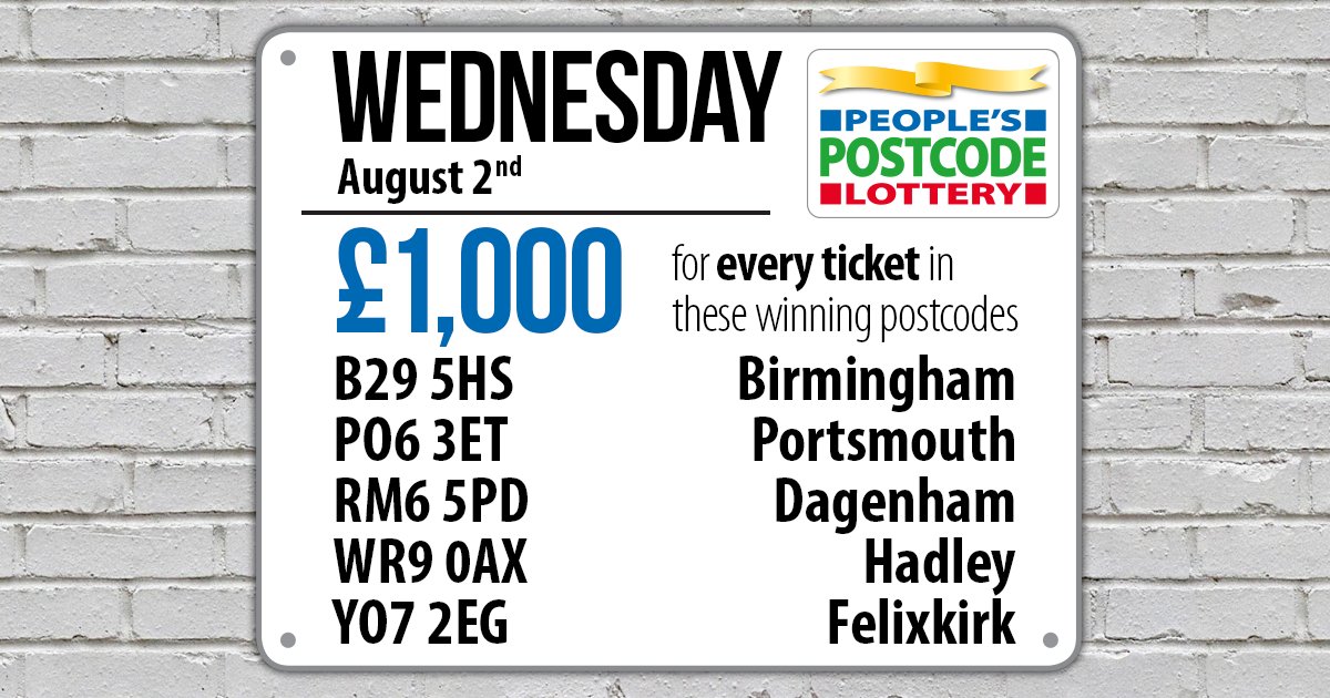 PostcodeLottery's tweet photo. Wednesday's #WINPIN lands in B29 5HS, PO6 3ET, RM6 5PD, WR9 0AX &amp; YO7 2EG! 📍 Get your ticket > https://t.co/PcrVXdipJN https://t.co/8pznyU2Rpg